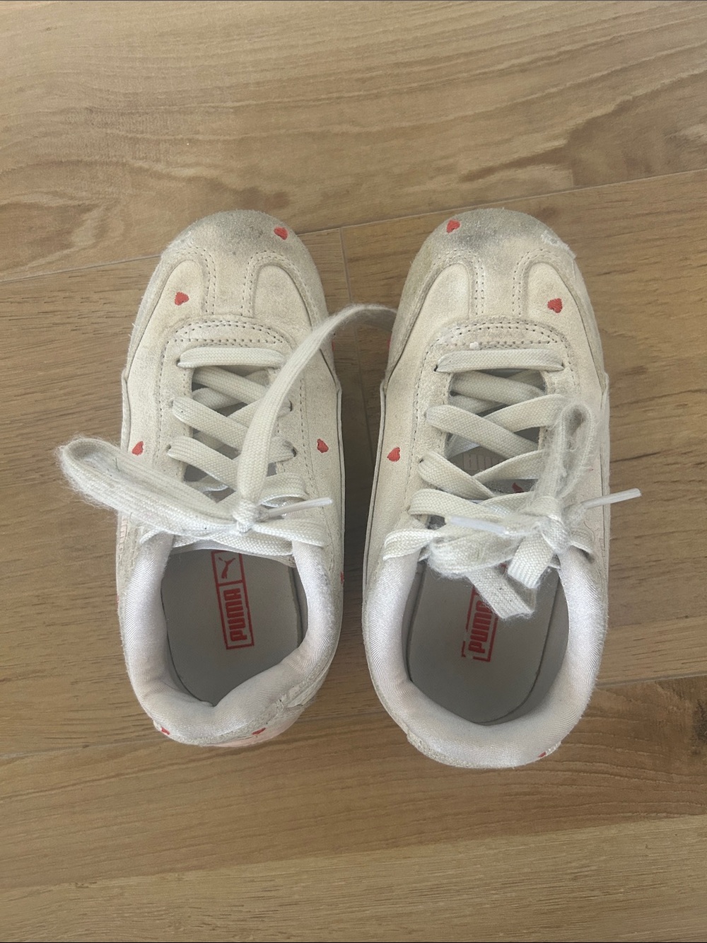 Puma Kids White Sneakers with Small Red Heart Details